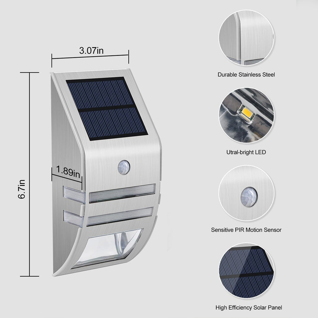 Solar Wall Light Solar Fence Lights PIR Motion Sensor Stainless Steel